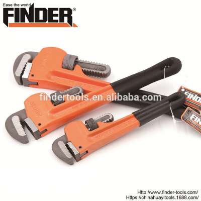 Heavy duty torque adjustable pipe wrench with cast iron frame and drop forged jaws